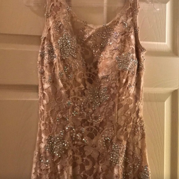 Jovanni Lace and Rhinestone Fitted Nude Dress - Picture 3 of 5